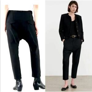 NWT! Nili Lotan 6 Paris Pants $345 Drop Crotch Slouchy Cotton Cropped Jet Black
